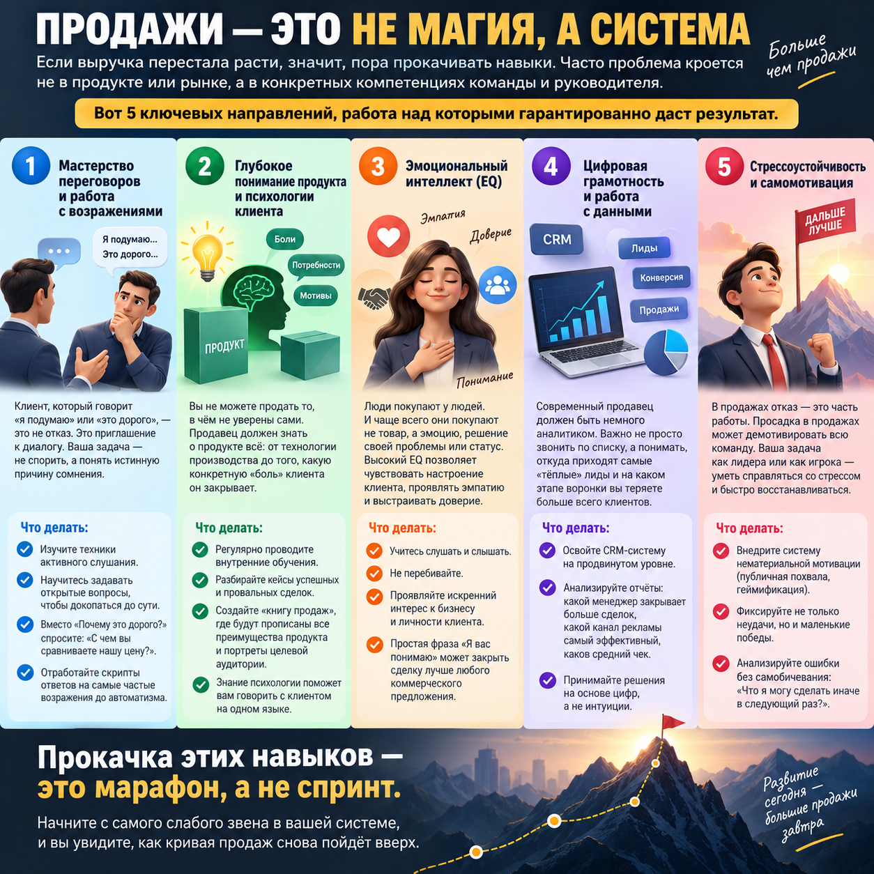 Как прокачать навыки для роста продаж: 5 точек роста для бизнеса