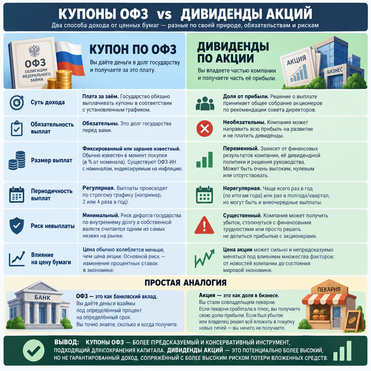 Чем отличаются купоны по ОФЗ от дивидендов по акциям?