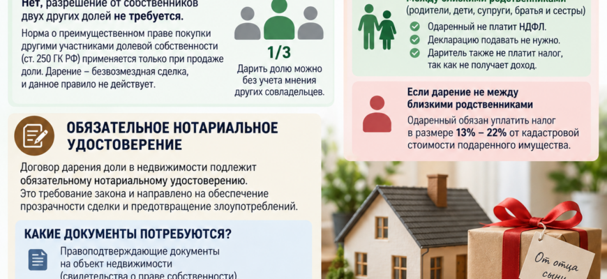 Особенности дарения доли в жилом помещении